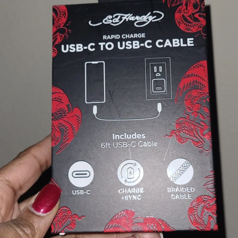 Ed Hardy Black 6 ft USB-C Charging Cable